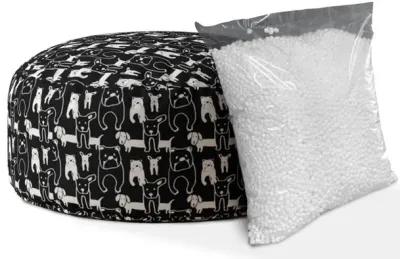 Homezia 24" Black And White Cotton Round Animal Print Pouf Ottoman