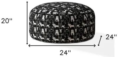 Homezia 24" Black And White Cotton Round Animal Print Pouf Ottoman