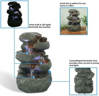 Sunnydaze Stacked Rocks Polyresin Indoor Water Fountain with LED - 10.5 in