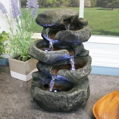 Sunnydaze Stacked Rocks Polyresin Indoor Water Fountain with LED - 10.5 in