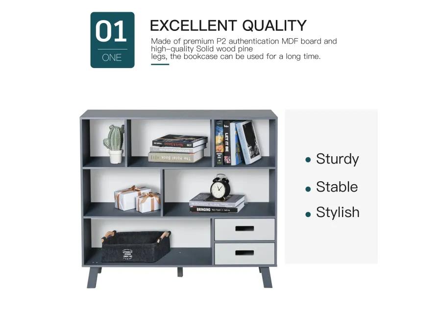 Black Storage Solution: 3-Tier Bookcase with Shelves and Drawers