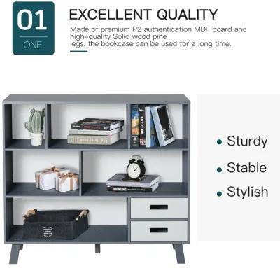 Black Storage Solution: 3-Tier Bookcase with Shelves and Drawers