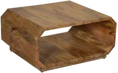 30 Inch Coffee Table, Handcrafted Hollow Cube Shape, Natural Brown Mango Wood