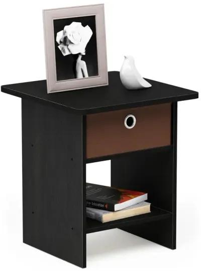 End Table/ Night Stand Storage Shelf with Bin Drawer, Americano/Medium Brown