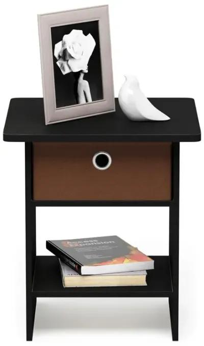 End Table/ Night Stand Storage Shelf with Bin Drawer, Americano/Medium Brown