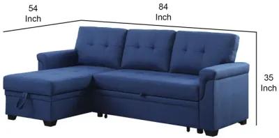 84 Inch Reversible Tufted Sectional Sleeper Sofa with Chaise Lounger, Blue - Benzara