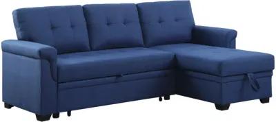 84 Inch Reversible Tufted Sectional Sleeper Sofa with Chaise Lounger, Blue - Benzara