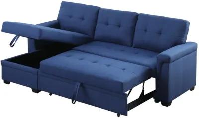 84 Inch Reversible Tufted Sectional Sleeper Sofa with Chaise Lounger, Blue - Benzara