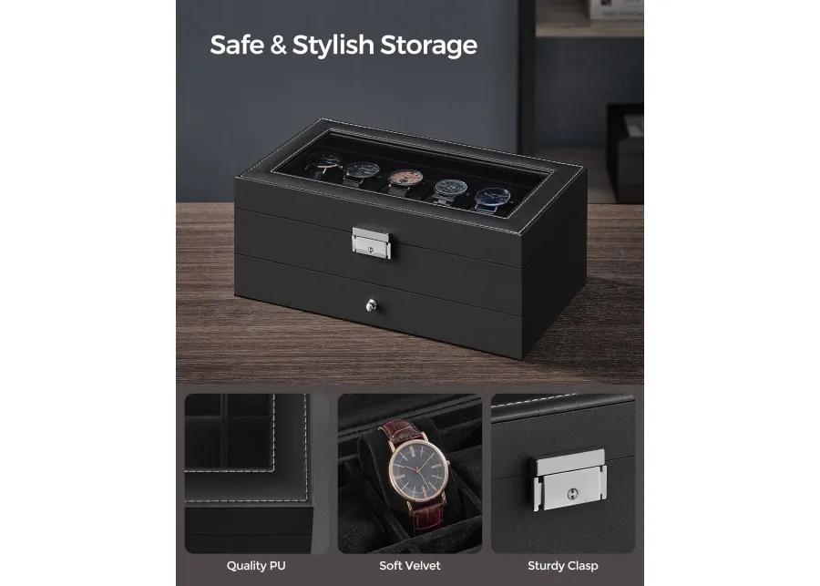 12-Slot Men's Watch Box Jewelry Organizer with Lock and Keys