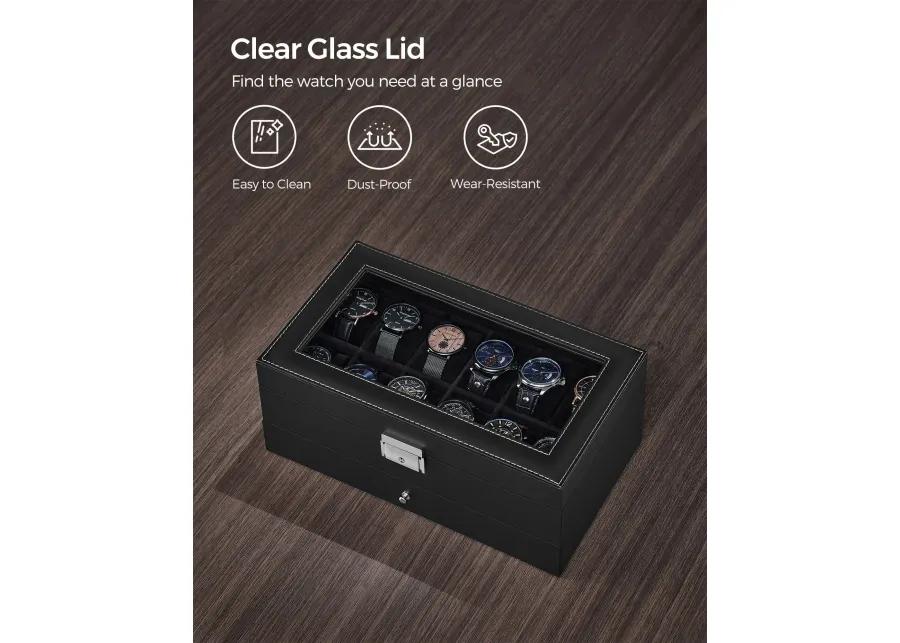 12-Slot Men's Watch Box Jewelry Organizer with Lock and Keys