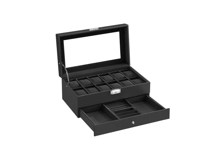 12-Slot Men's Watch Box Jewelry Organizer with Lock and Keys