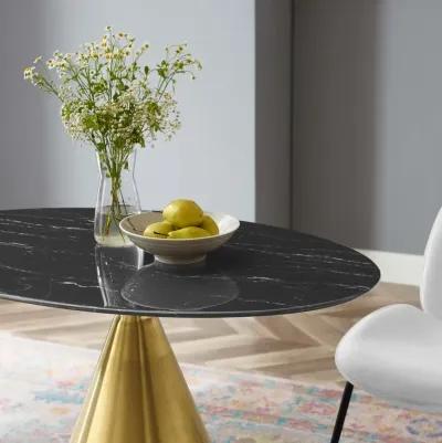 Modway - Tupelo 42" Oval Artificial Marble Dining Table Gold Black