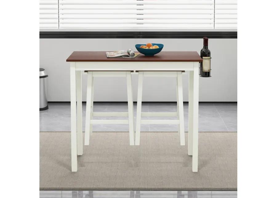 3-Piece Bar Table Set with 2 Wine Holders and Wooden Legs-White