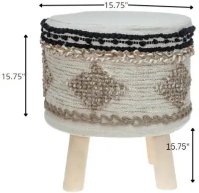 Homezia 16" Beige Jute And Wood Brown Round Abstract Ottoman