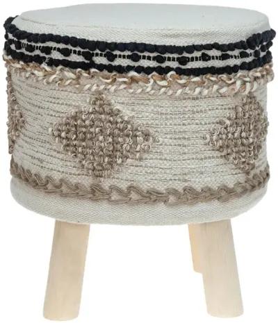 Homezia 16" Beige Jute And Wood Brown Round Abstract Ottoman