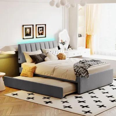 Merax Teddy Fleece Upholstered Platform Bed with Trundle