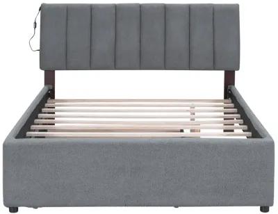 Merax Teddy Fleece Upholstered Platform Bed with Trundle