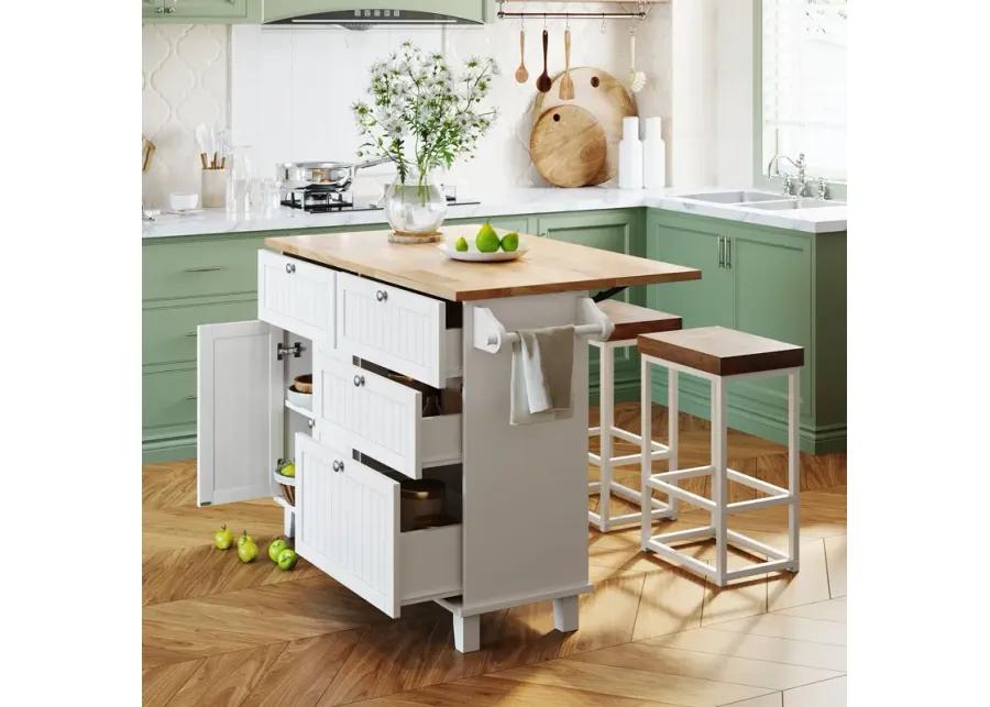 Farmhouse Kitchen Island Set with 2 Stools