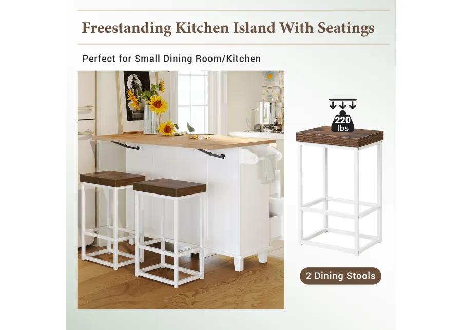 Farmhouse Kitchen Island Set with 2 Stools