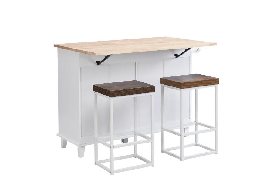 Farmhouse Kitchen Island Set with 2 Stools