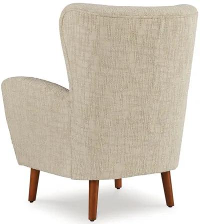 Sonie Accent Chair, Beige Polyester, Soft Cushions, Tapered Brown Wood Legs -