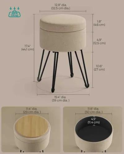 Compact Vanity Stool with Hidden Storage for Bedroom or Bathroom