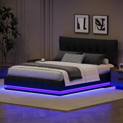 Merax Hydraulic Storage PU Platform Bed