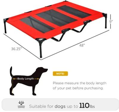 Sturdy Pet Lounger: 48"x46" Red Folding Elevated Dog Cot