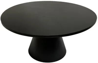 Fawn 32 Inch Coffee Table, Black Mango Wood Round Top, Modern Tapered Pedestal Base, Shiny Brass Support - Benzara