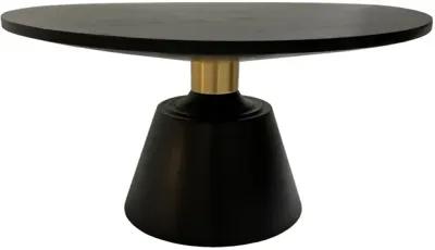 Fawn 32 Inch Coffee Table, Black Mango Wood Round Top, Modern Tapered Pedestal Base, Shiny Brass Support - Benzara