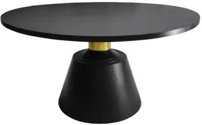 Fawn 32 Inch Coffee Table, Black Mango Wood Round Top, Modern Tapered Pedestal Base, Shiny Brass Support - Benzara