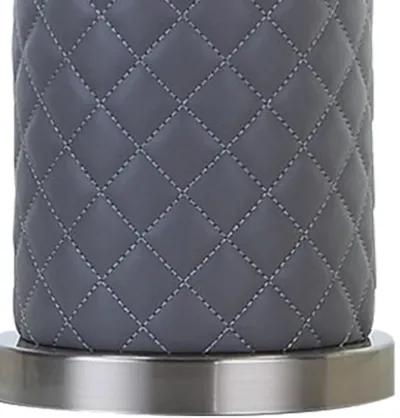 Aria 21 Inch Table Lamp, Dome Shade, Round, Gray Faux Leather, Dark Silver-Benzara