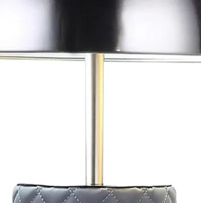 Aria 21 Inch Table Lamp, Dome Shade, Round, Gray Faux Leather, Dark Silver-Benzara