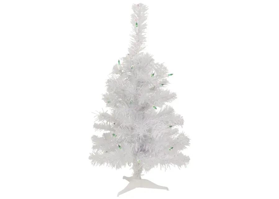 2' Lighted Rockport White Pine Artificial Christmas Tree  Green Lights