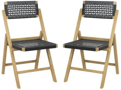 Set of 2 Folding Chairs Teak Wood Dining Chairs with Woven Rope Seat and Back