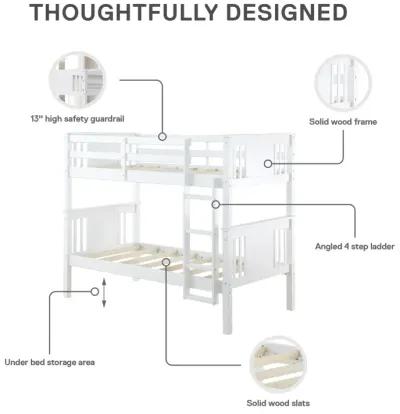 DHP Dylan Twin Size Bunk Bed with Ladder, White