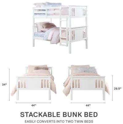 DHP Dylan Twin Size Bunk Bed with Ladder, White