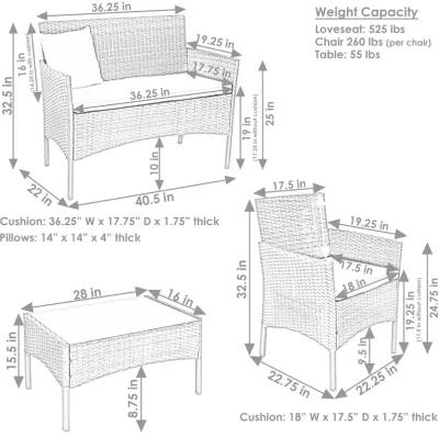 Sunnydaze Dunmore Rattan 4-Piece Patio Furniture Set