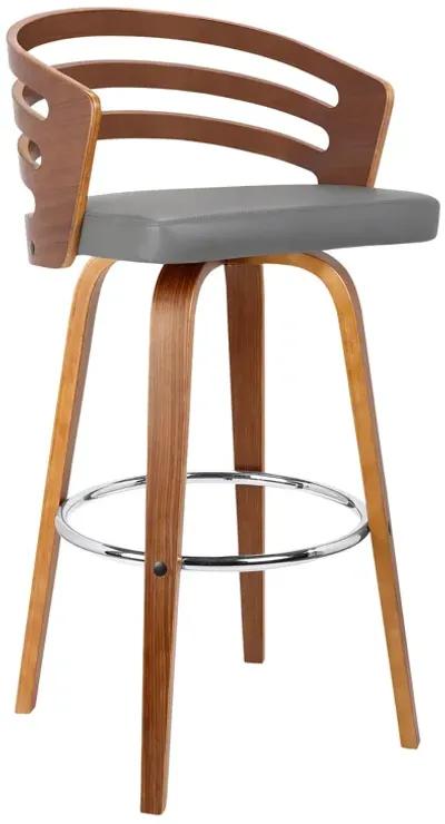 Jayden  Counter Height Swivel Grey Faux Leather and Walnut Wood Bar Stool