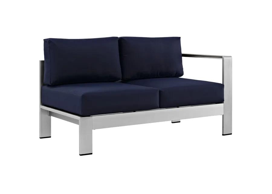 Shore Outdoor Patio Collection - Durable Aluminum Frames - Weather Resistant - 7 Piece Sectional Sofa Set - Silver Navy