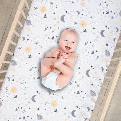 Bedtime Originals Little Star White Celestial Microfiber Baby Fitted Crib Sheet