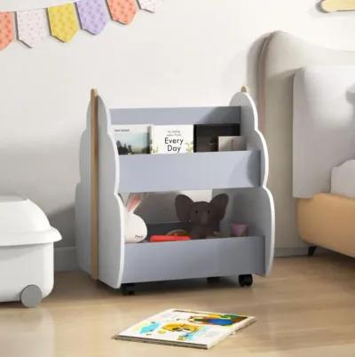 Hivvago Kids Wooden Bookshelf with Universal Wheels-Gray