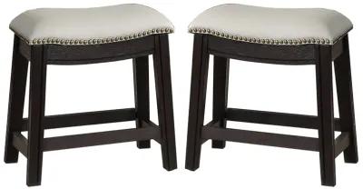 Curved Leatherette Stool with Nailhead Trim, Set of 2, Gray - Benzara