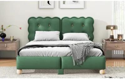 Queen Size Upholstered Platform Bed With Support Legs