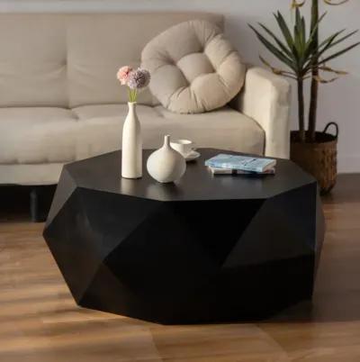 38"Threedimensional Embossed Pattern Design American Retro Style Coffee Table, Black Tabletop