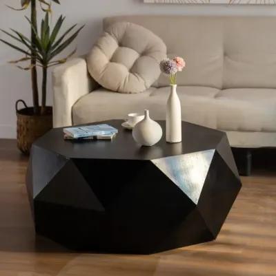 38"Threedimensional Embossed Pattern Design American Retro Style Coffee Table, Black Tabletop