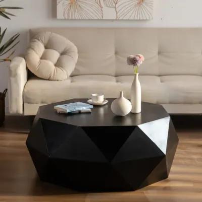 38"Threedimensional Embossed Pattern Design American Retro Style Coffee Table, Black Tabletop