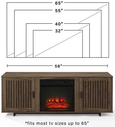 Silas 58" Low Profile Tv Stand W/Fireplace Walnut