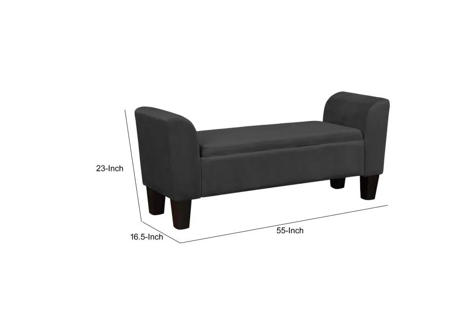 55 Inch Accent Storage Bench with Performance Velvet Upholstery, Black-Benzara