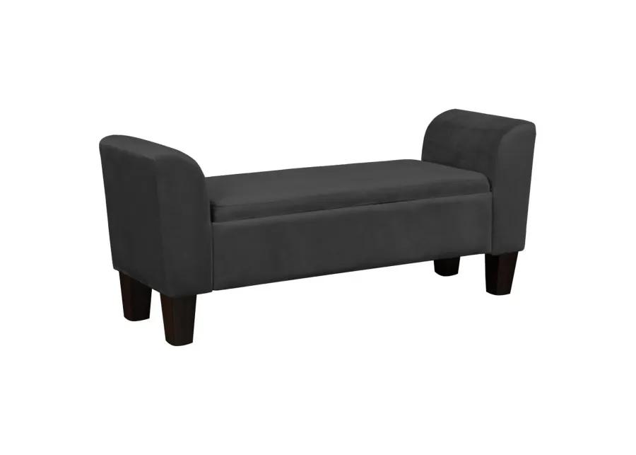 55 Inch Accent Storage Bench with Performance Velvet Upholstery, Black-Benzara